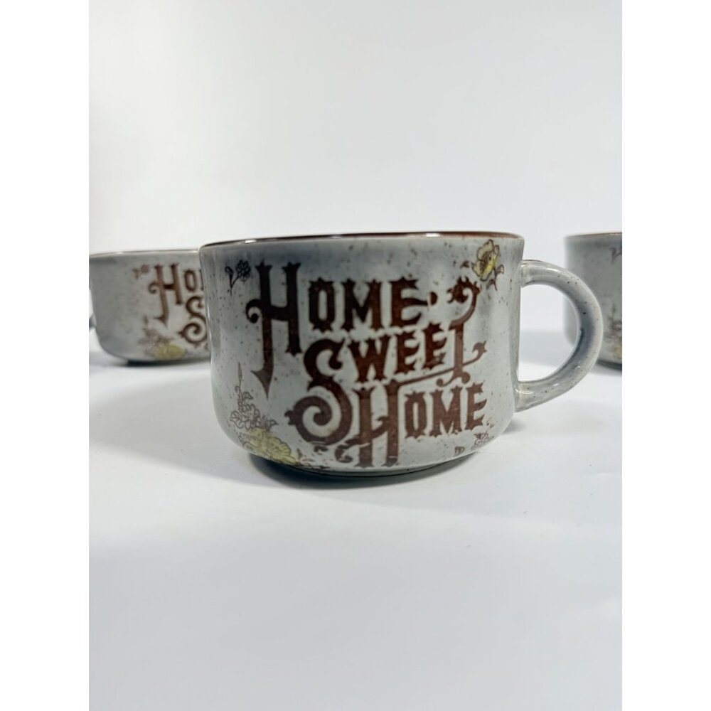 Stoneware Wide Mouth Coffee Mugs Large Soup Mug Set 4 Home Sweet Home Japan - Picture 6 of 11